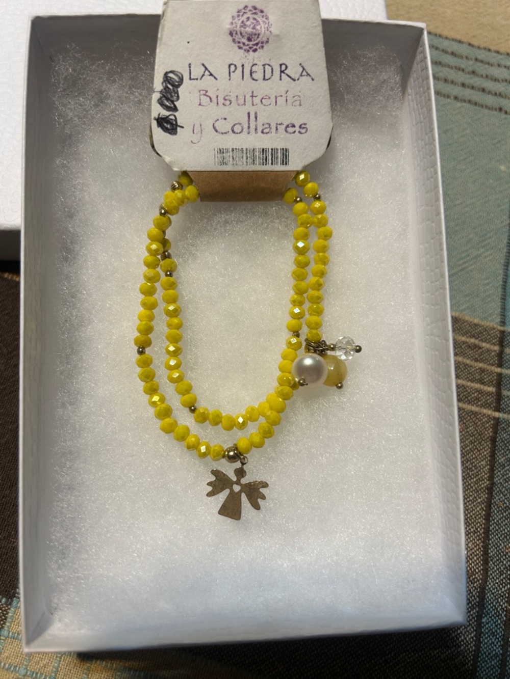 Yellow Beaded Angel Charm Bracelet